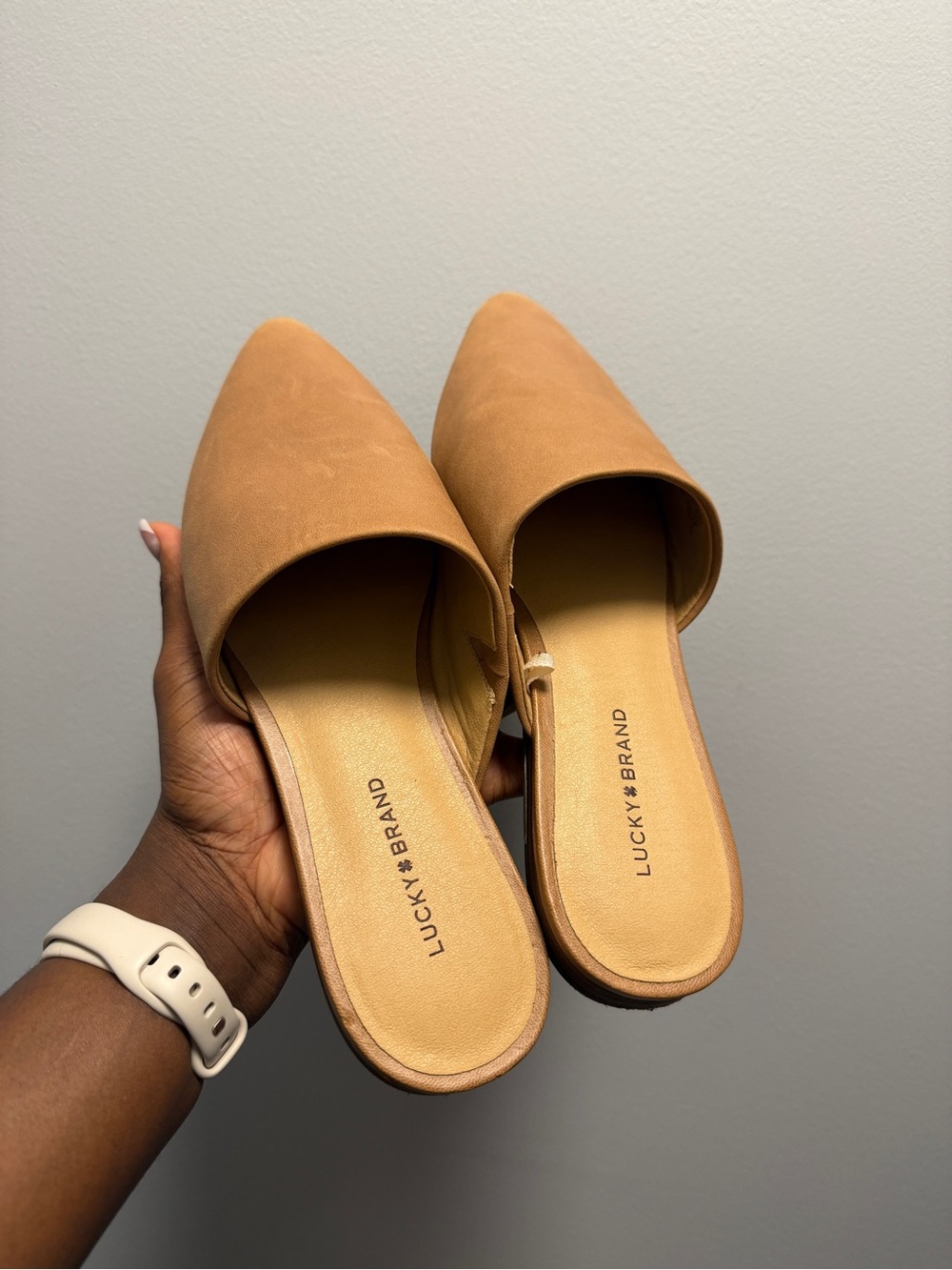 Lucky Brand Camel/Tan Pointed-Toe Slip-On Mules